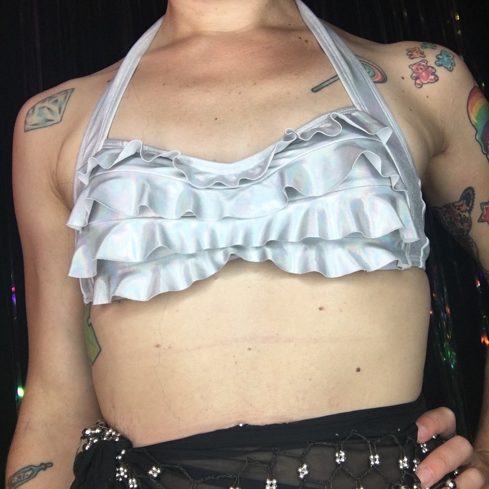 Rainbow Fish Holographic Ruffly Bikini Top